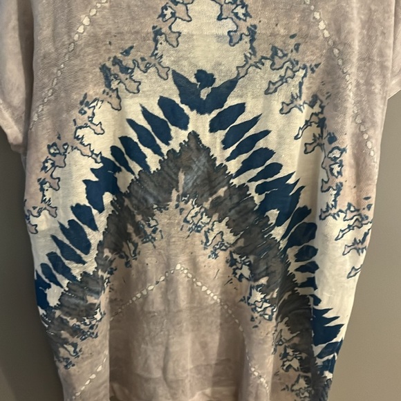 KINROSS Linen Lagenlook Blue Seagull Multi Abstract Waterfall Pullover XL/TG TOP - Picture 8 of 10
